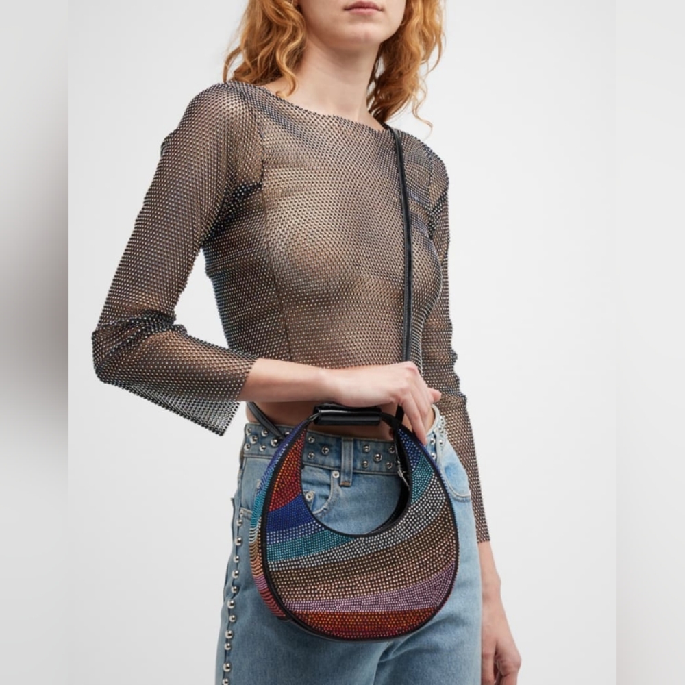 STAUD Multicolor Crystal-Embellished Crescent Crossbody Bag - Picture 4 of 15
